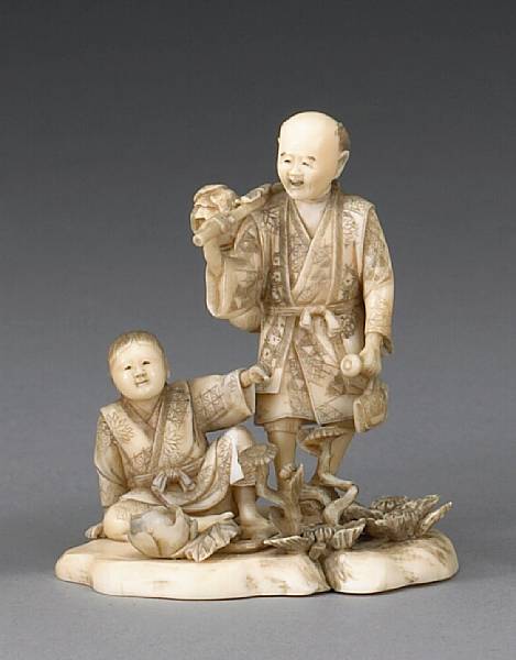 Appraisal: An ivory figural okimono Meiji Period Depicting a farmer walking