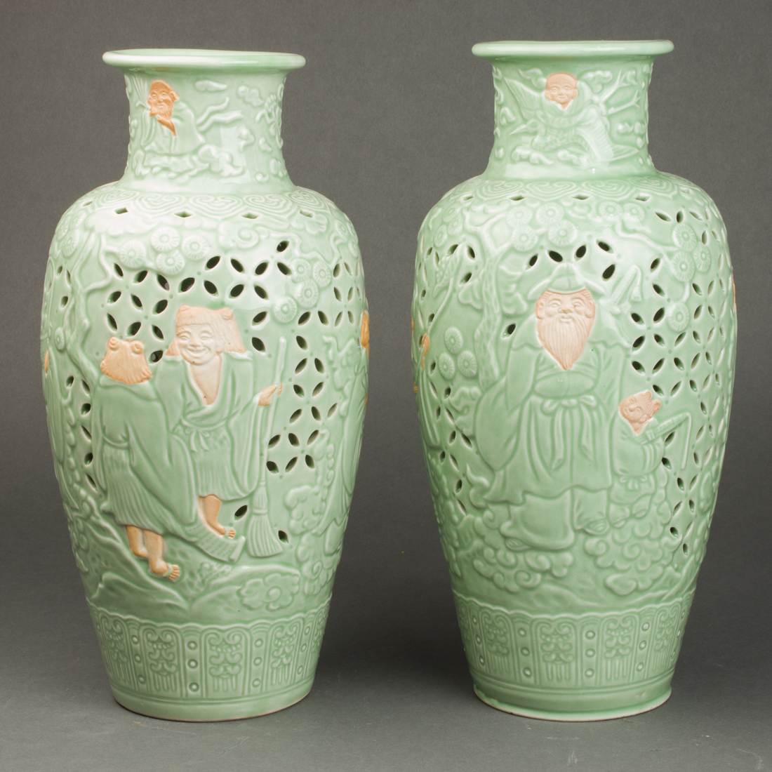 Appraisal: PAIR OF CHINESE CELADON GLAZED VASES Pair of Chinese celadon