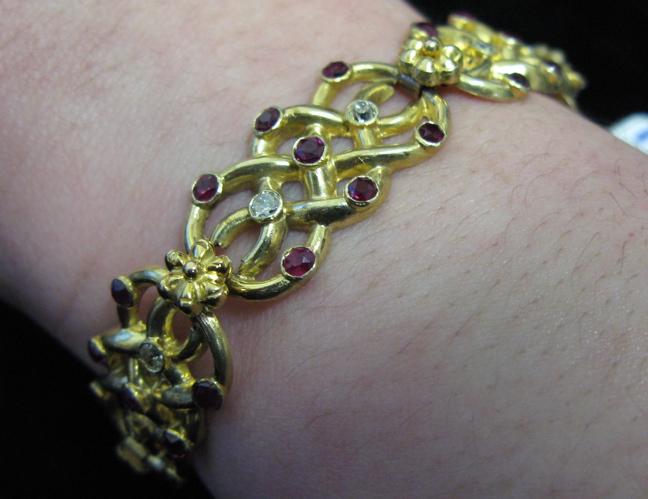 Appraisal: RUBY DIAMOND AND FOURTEEN KARAT GOLD BRACELET - inches in