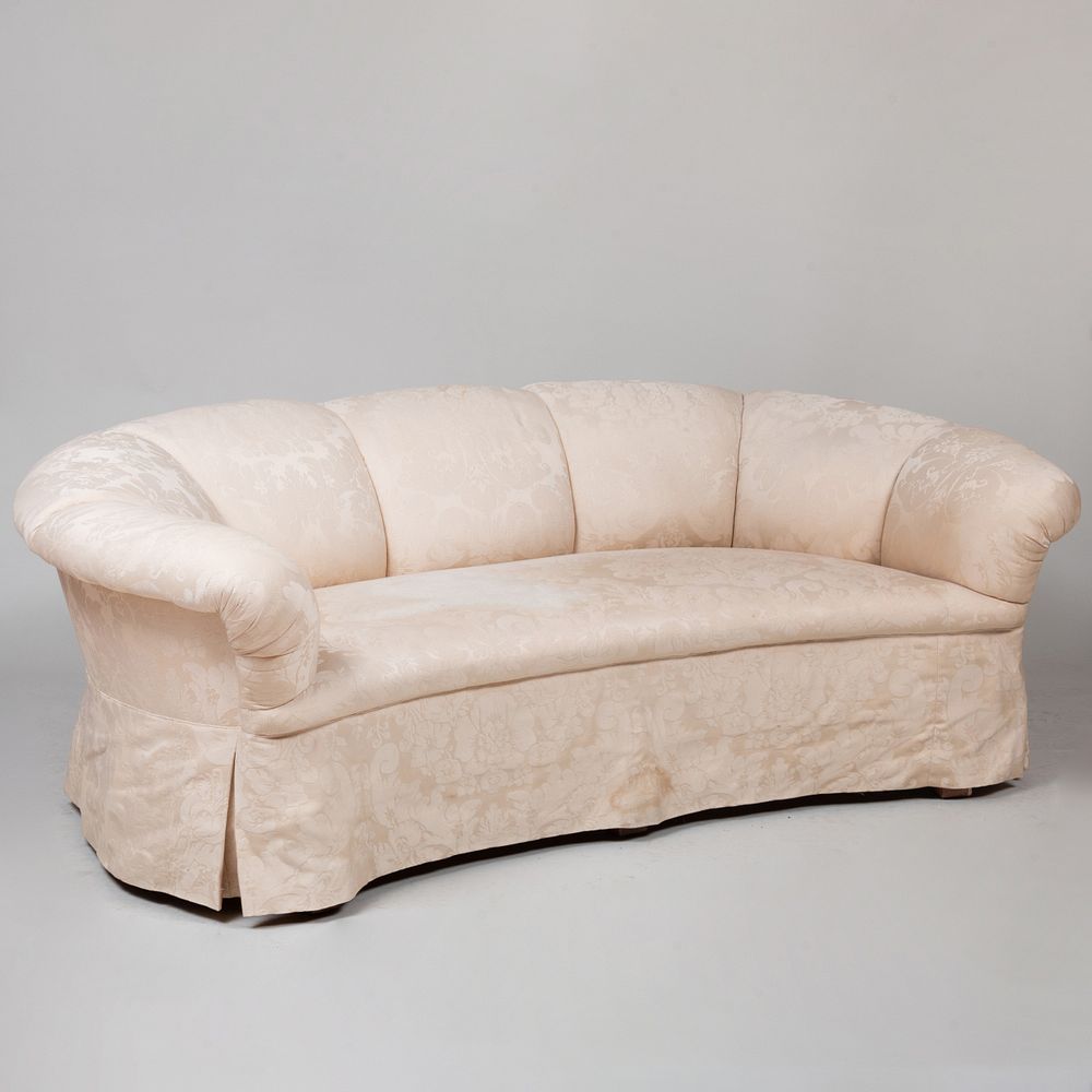 Appraisal: White Damask Upholstered Sofa x ft in x in Property