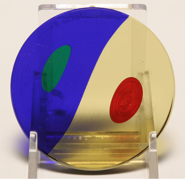 Appraisal: Venini art glass disc paperweight Blue red and yellow abstract