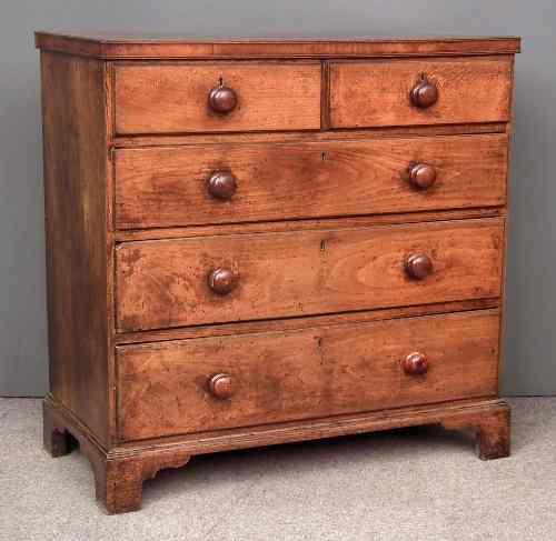 Appraisal: A late Georgian oak chest of drawers with plain mahogany