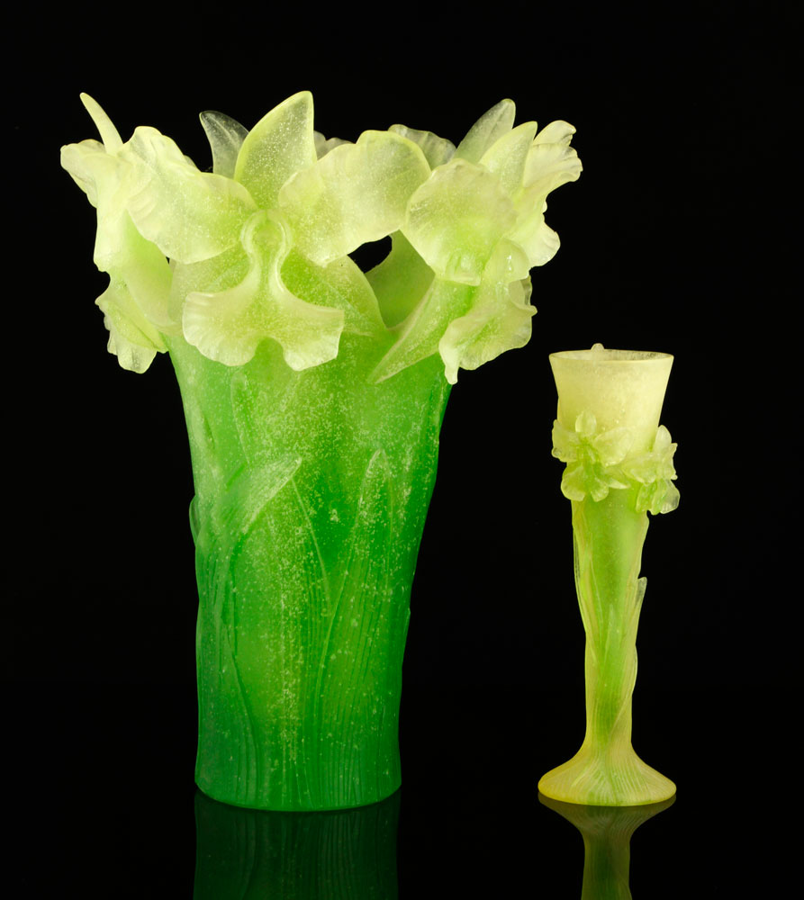 Appraisal: - Daum Pate de Verre Iris Vases Two Daum pate