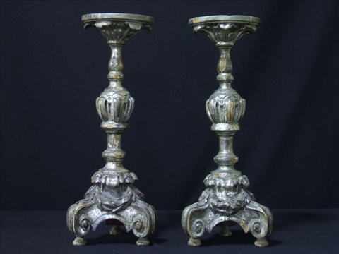 Appraisal: PAIR OF SILVERED WOOD PRICKET STICKS In the Baroque style