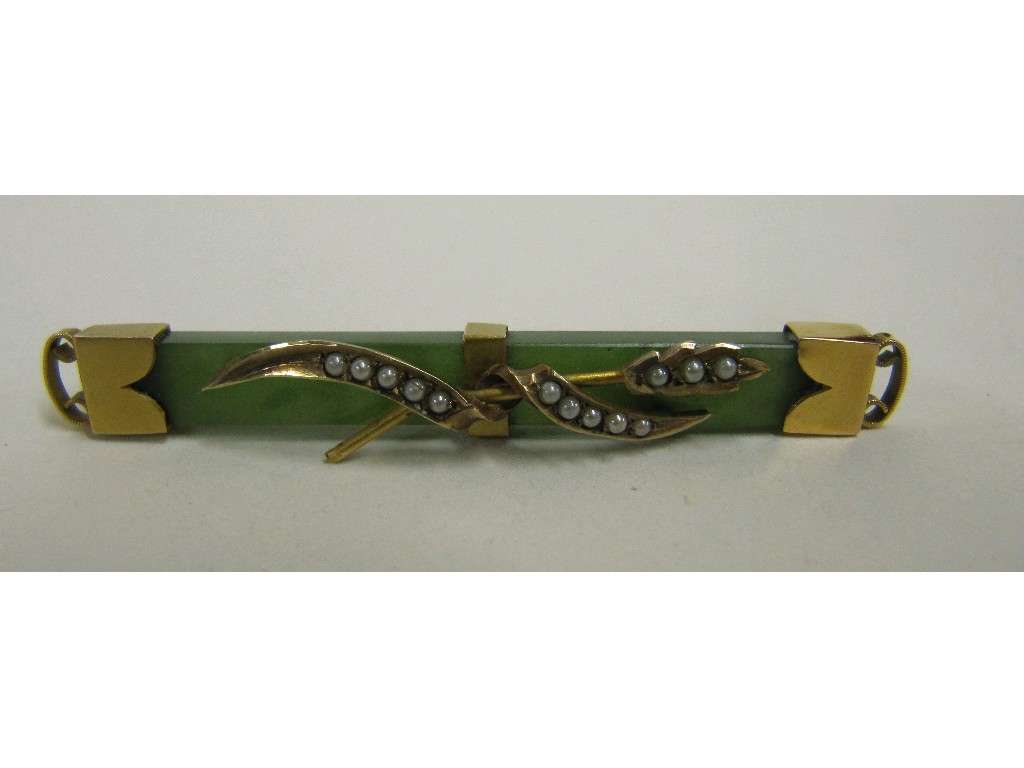 Appraisal: Victorian jade bar brooch with ct gold seed pearl set