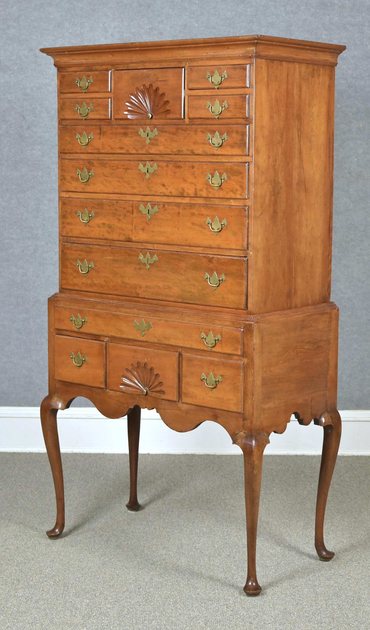 Appraisal: SIGNED CT QUEEN ANNE CHERRY HIGHBOY CA Appealing small size