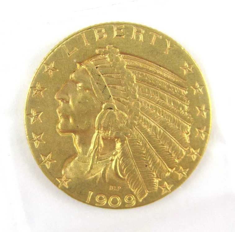 Appraisal: U S FIVE DOLLAR QUARTER EAGLE GOLD COIN Indian head