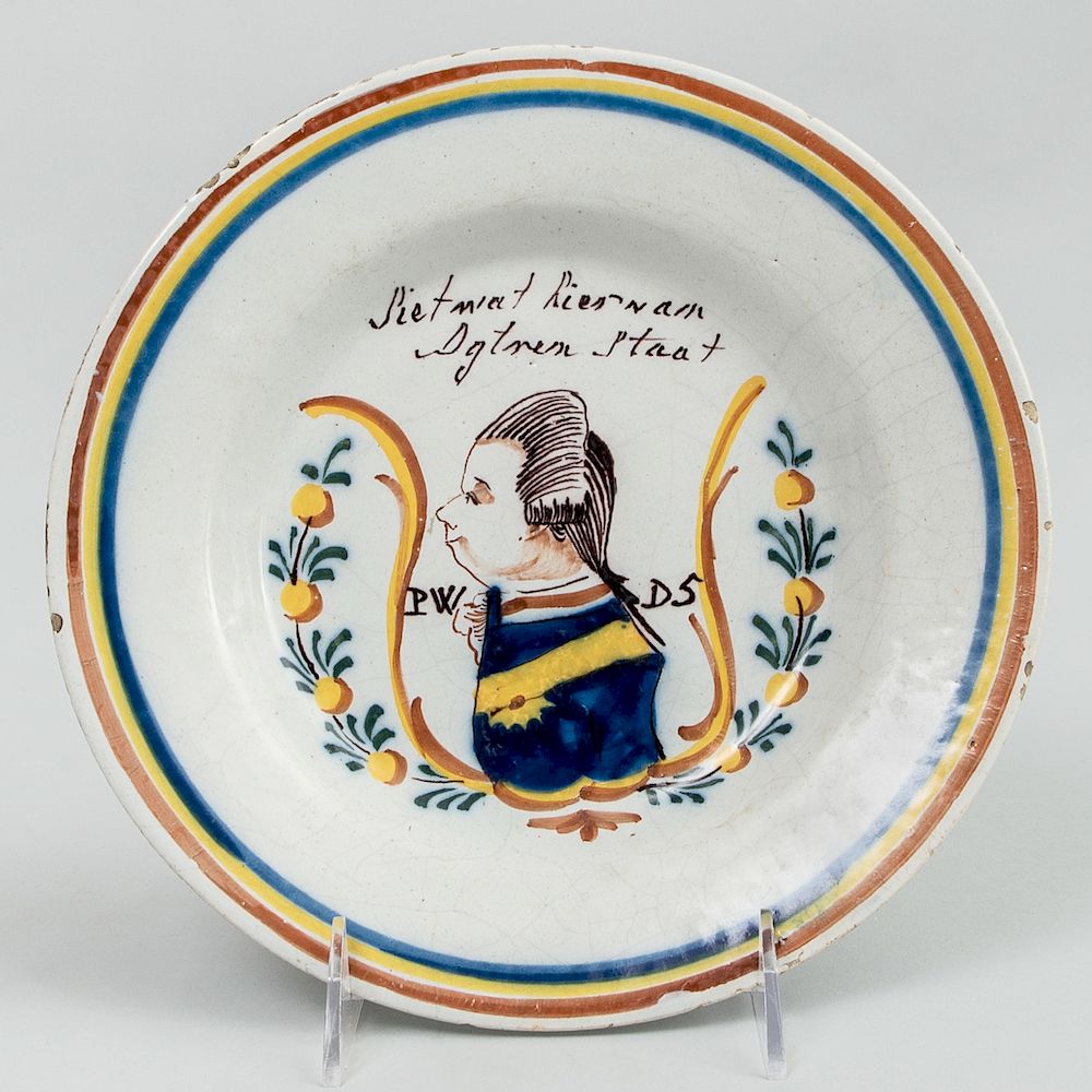 Appraisal: Dutch Polychrome Delft Portrait Plate of William V Inscribed in