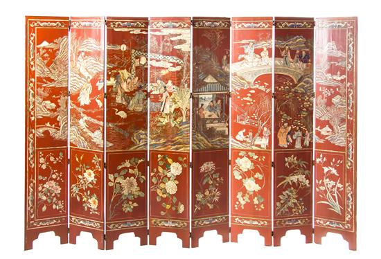 Appraisal: Sale Lot A Lacquered Eight-Panel Floor Screen each panel forming