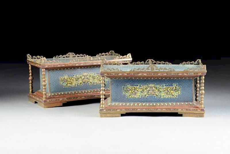 Appraisal: A PAIR OF CHINESE POLYCHROME ENAMELED CLOISONN PEDESTALS REPUBLIC PERIOD