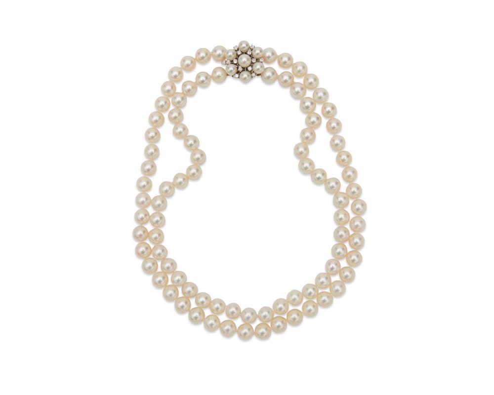 Appraisal: Double Strand Pearl Necklace with K Gold Pearl and Diamond