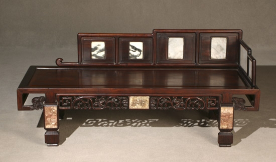 Appraisal: Chinese Marble Inset Hongmu Low-Back Bed Early th Century Some