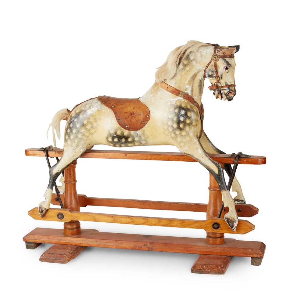 Appraisal: F H AYRES SMALL DAPPLE GREY ROCKING HORSE EARLY TH