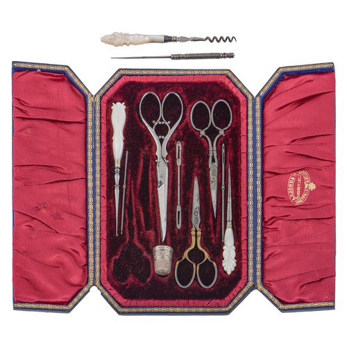 Appraisal: Needlework tools A composed set of Victorian mother of pearl