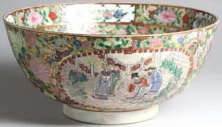 Appraisal: Chinese Famille Rose Punchbowl With medallions of people at leisure