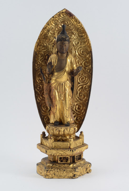 Appraisal: JAPANESE CARVED GILT WOOD BUDDHA FIGURE th century standing figure