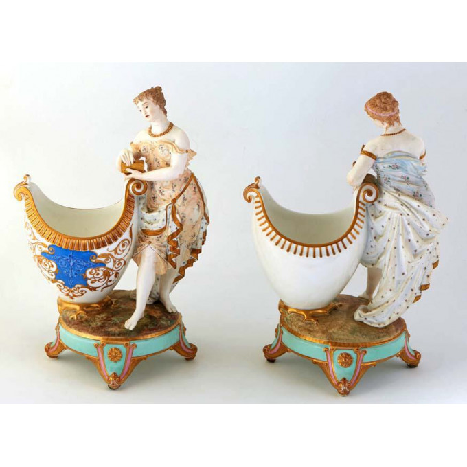 Appraisal: Pair of German Porcelain Figural Garniture Vases late th c