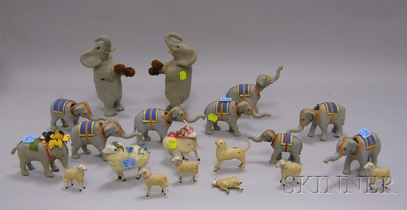 Appraisal: Two German Felt-clad Wind-up Elephants Nine Elephant Nodders and Eight