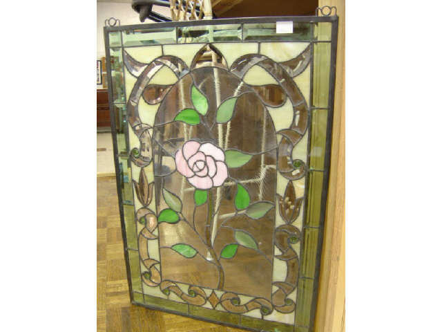 Appraisal: STAINED LEAD GLASS ROSE WINDOW