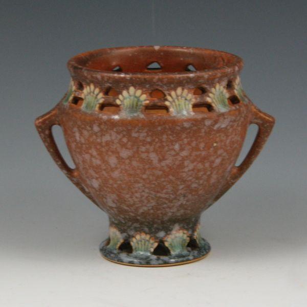 Appraisal: Roseville Ferella - handled vase in mottled white over brown