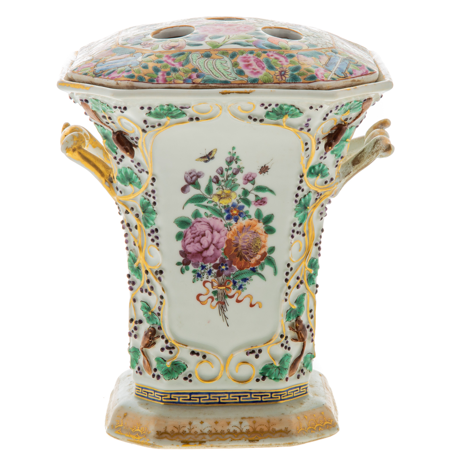 Appraisal: CHINESE EXPORT FAMILLE ROSE BOUGH POT Circa with squirrel and