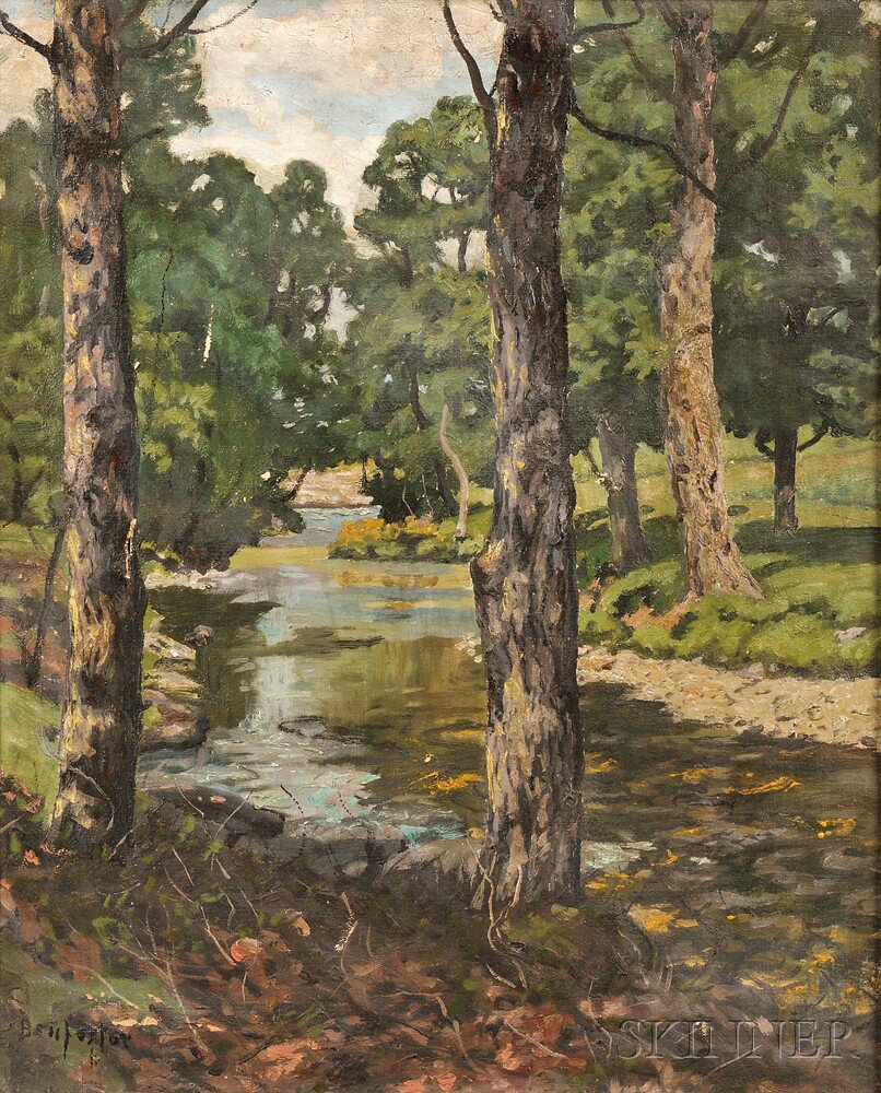 Appraisal: Ben Foster American - Trees Along the Banks of a