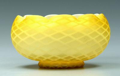 Appraisal: Satin glass bowl diamond quilted pattern scalloped rim canary yellow