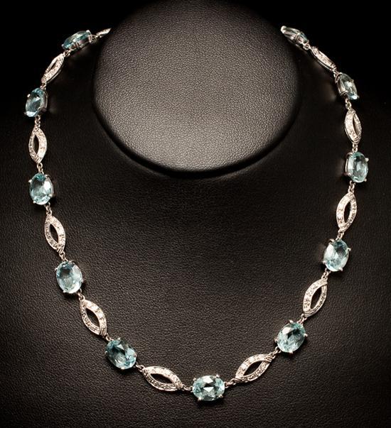 Appraisal: Lady's K white gold diamond and aquamarine link necklace necklace