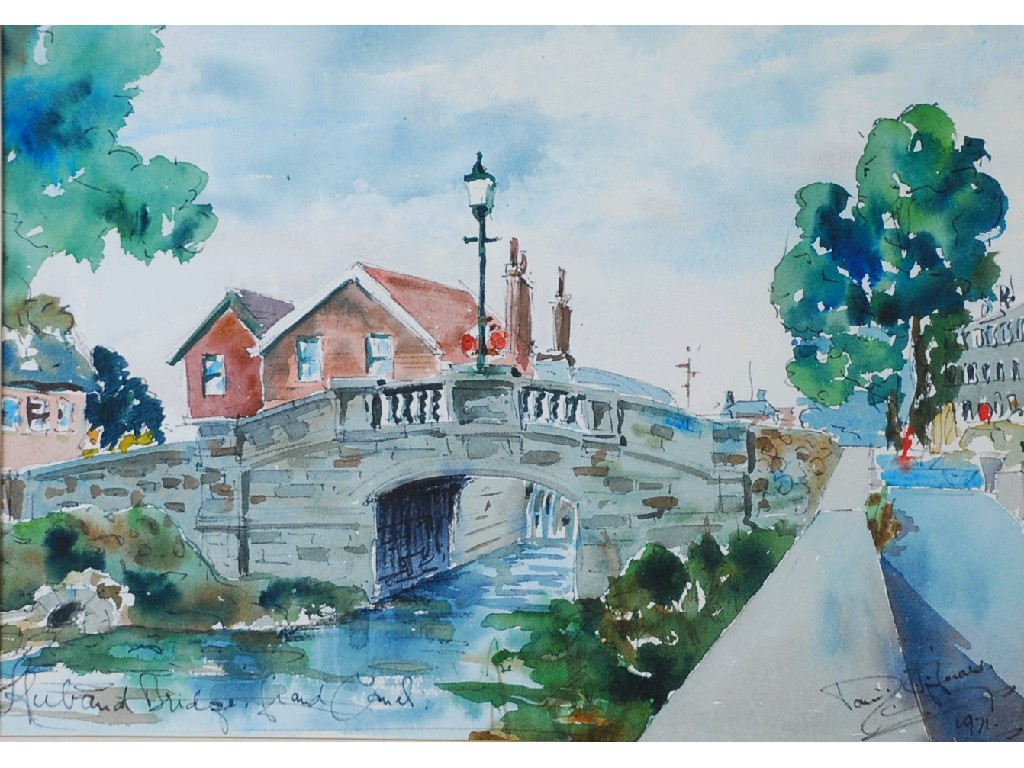 Appraisal: DAVID HIGHFIELD twentieth century TWO WATERCOLOURS 'Hibert Bridge and Canal'