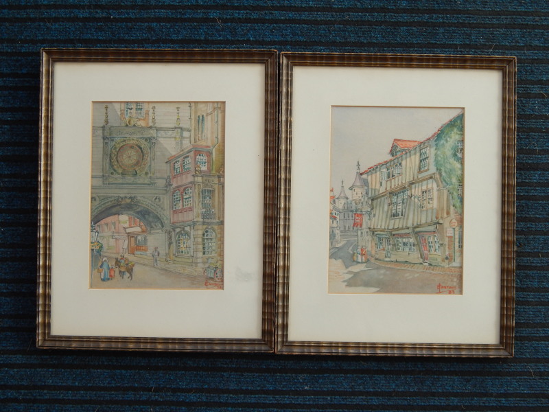 Appraisal: L Easton Continental street scenes watercolours a pair signed and