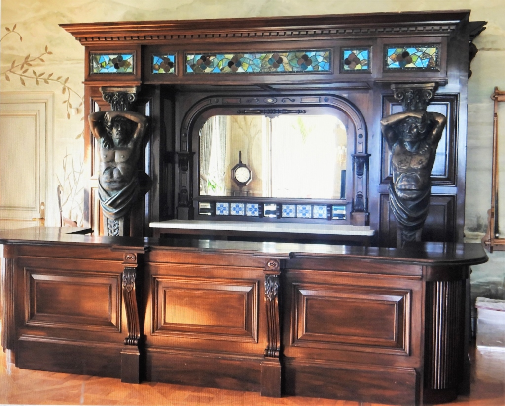 Appraisal: NEWPORT MANSION MAHOGANY GLASS BRONZE BAR BACK Europe th CenturyExquisitely