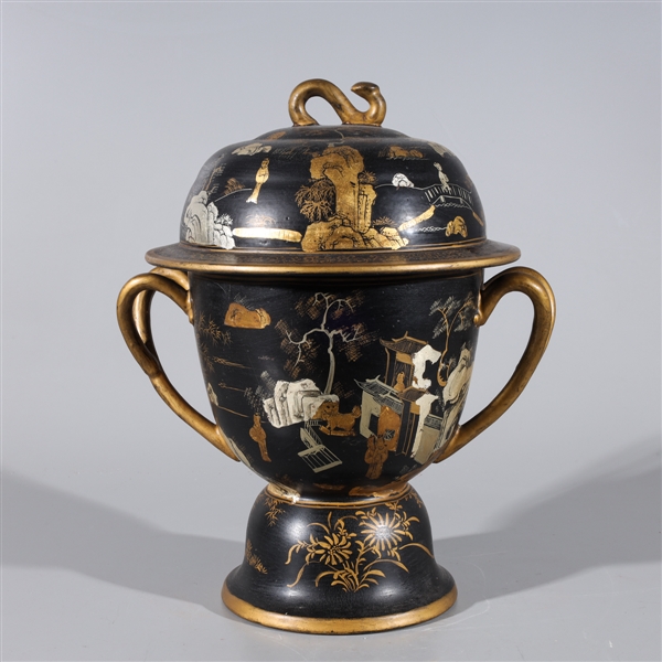 Appraisal: Chinese gilt lacquer imitating porcelain covered basin with allover figures