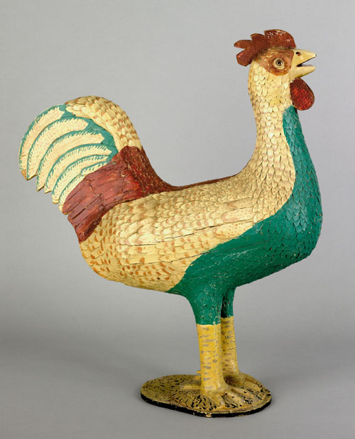 Appraisal: Joseph Gregory carved rooster with a leather comb h l