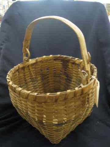 Appraisal: Split Oak Basket unusual ring loop handle '' x ''