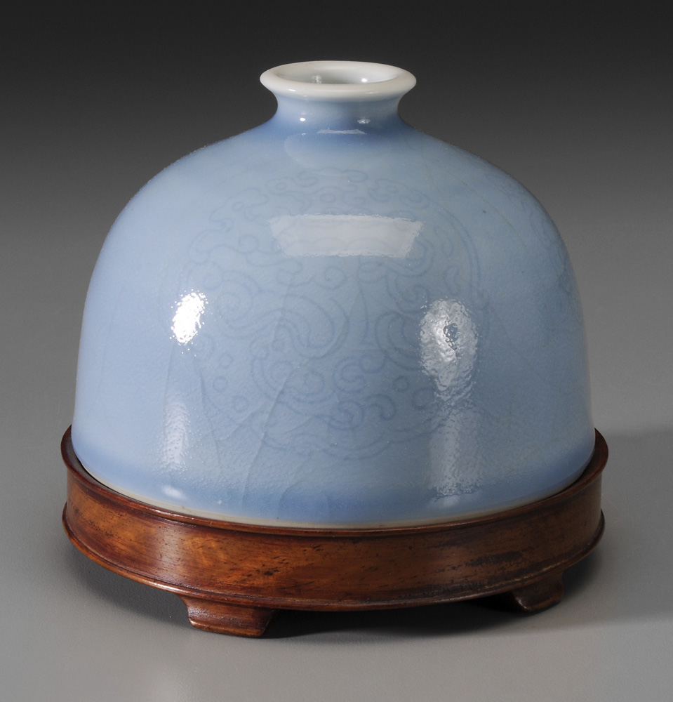 Appraisal: Chinese Powder Blue Porcelain Inkwell probably th century everted rim