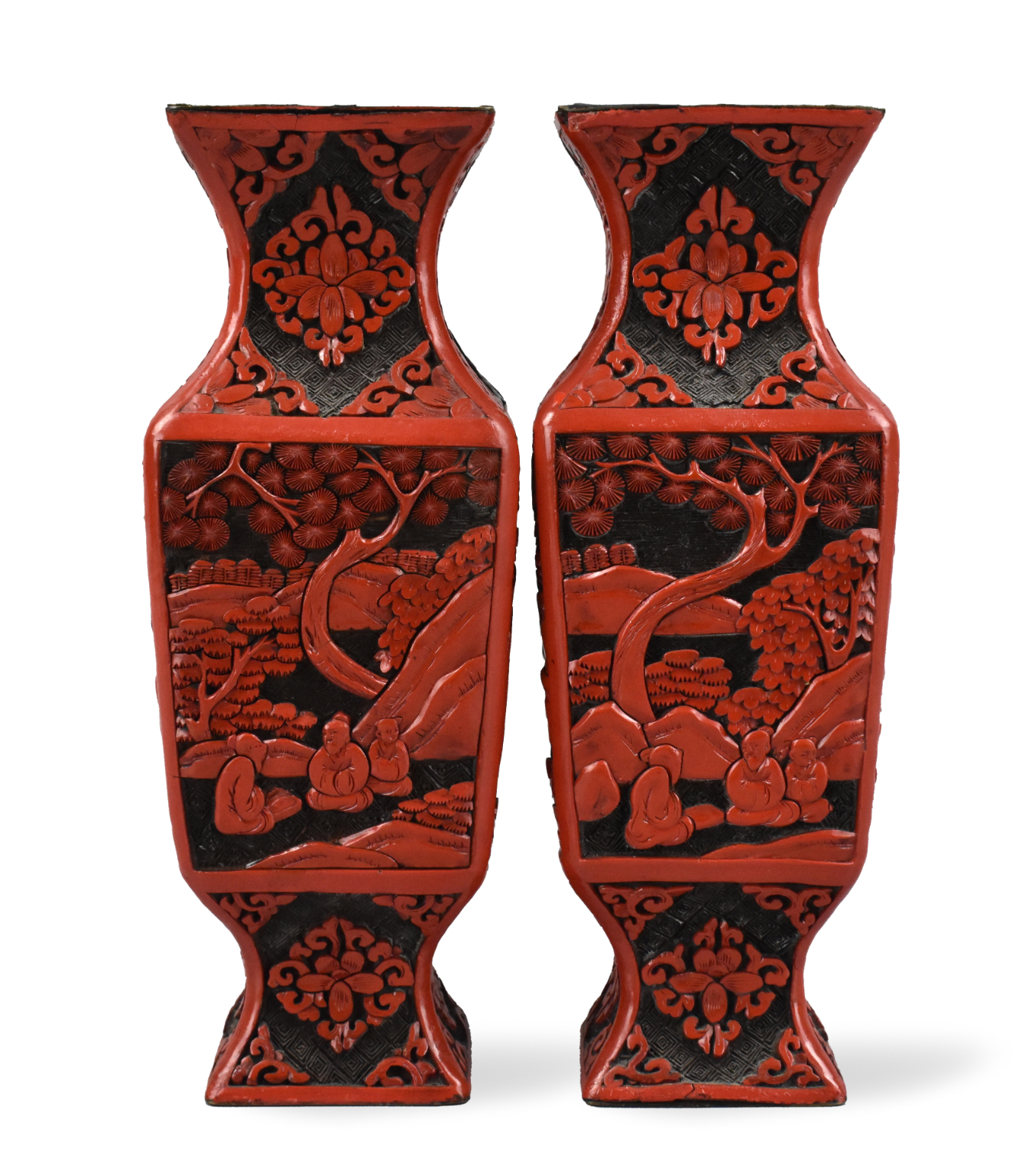 Appraisal: A pair of Chinese carved lacquered vases with figures in