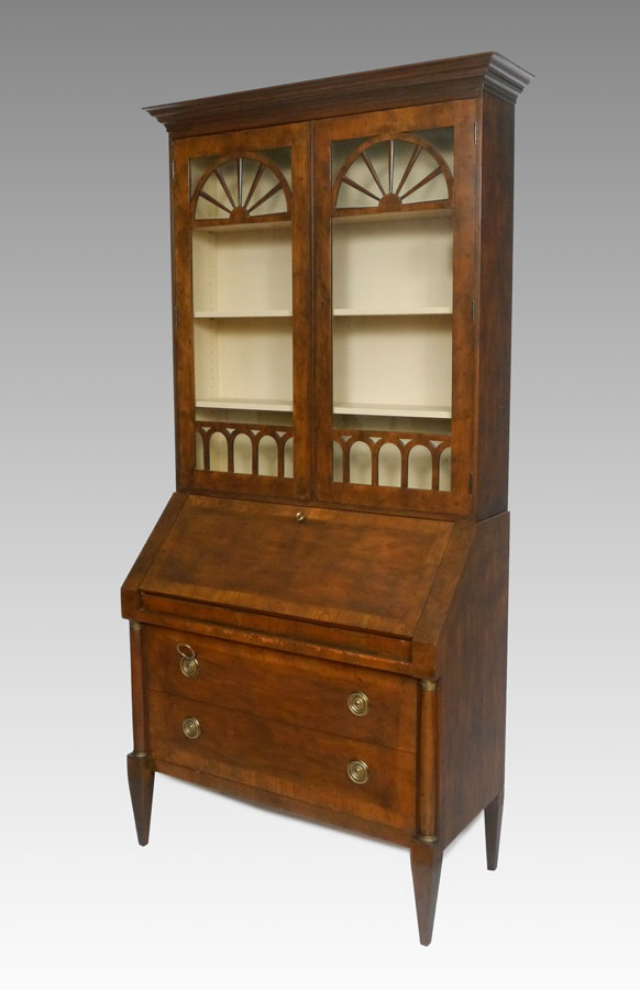 Appraisal: BAKER FURNITURE SECRETARY BOOKCASE Top with architectural fretwork glass doors