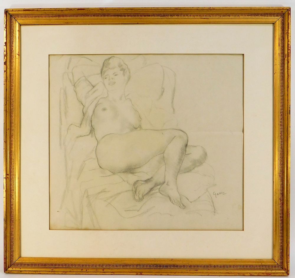 Appraisal: Emil Ganso Recumbent Female Nude Pencil Drawing Emil Ganso Germany