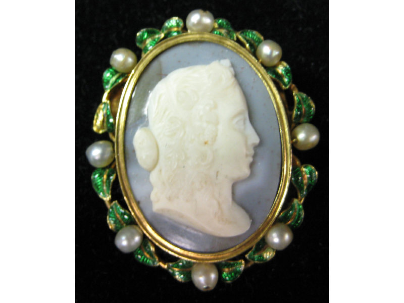 Appraisal: CAMEO BROOCH Yellow gold brooch with blue and white cameo