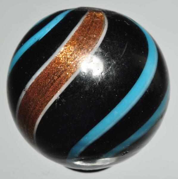 Appraisal: Black Opaque Banded Lutz Marble Description Black opaque base Lutz