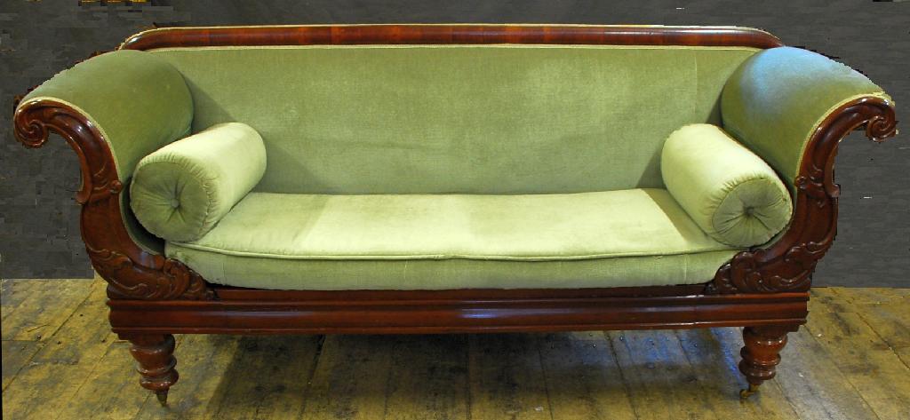 Appraisal: EARLY VICTORIAN CARVED MAHOGANY SETTEE the moulded top rail above