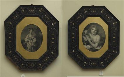 Appraisal: Two Engravings in Ebonized and Bone Frames