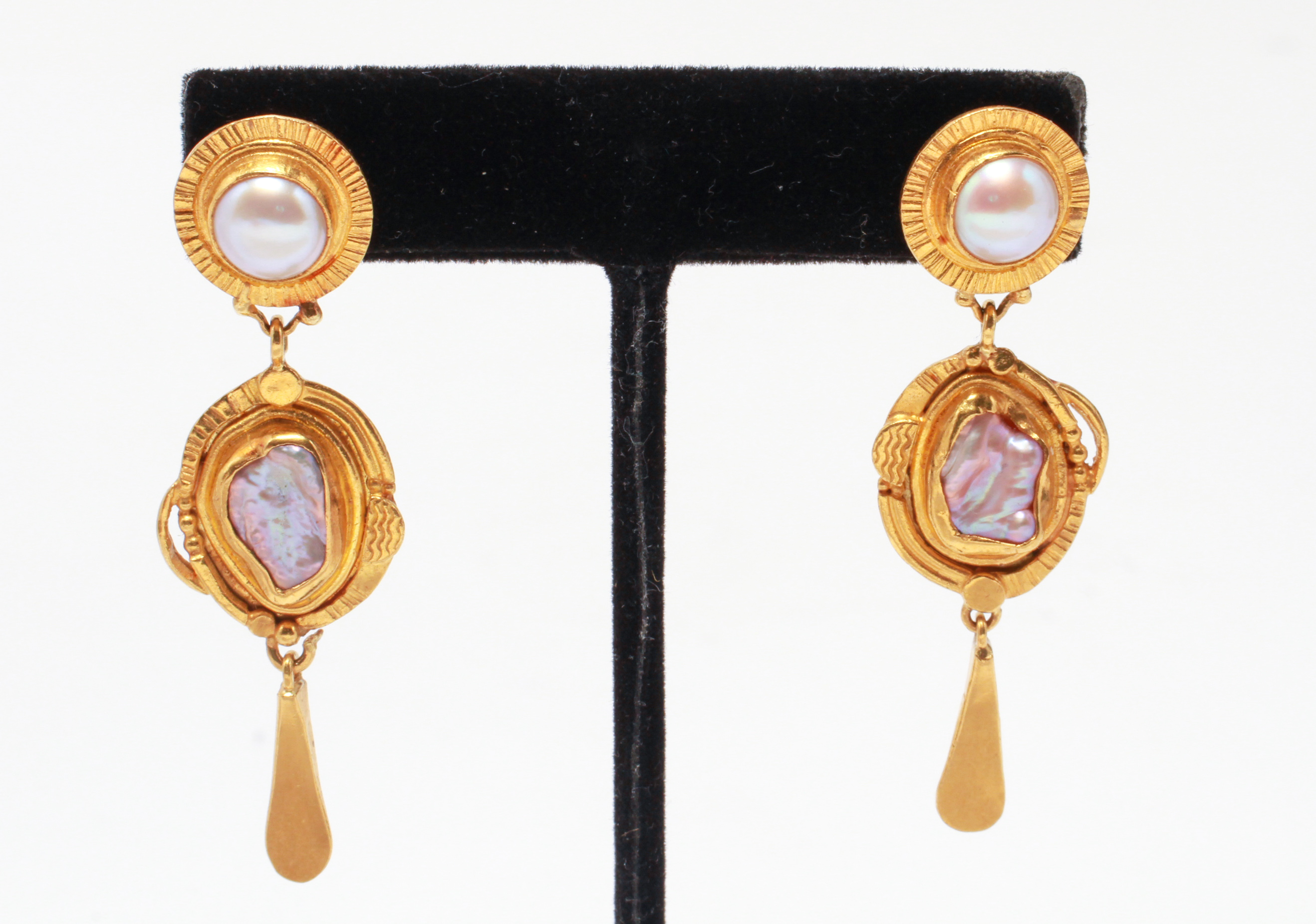 Appraisal: COPPELMAN K K GOLD PEARLS EARRINGS PR Ross Coppelman high