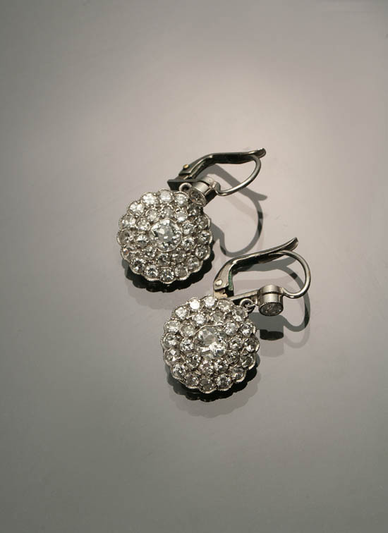 Appraisal: Pair of Platinum and Diamond Cluster Pendant Pierced Earrings Each