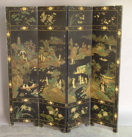 Appraisal: Oriental four part folding screen early th c h x