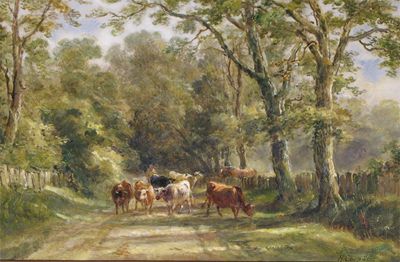 Appraisal: Henry Earp Sr - Cattle on a lane Cattle by