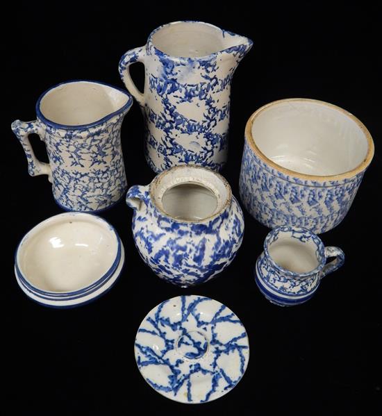 Appraisal: th th C blue and white spongeware seven pieces tall