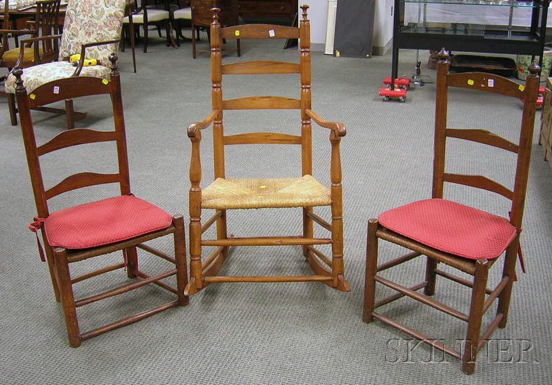 Appraisal: Two Ladder-back Side Chairs and a Ladder-back Armrocker