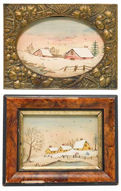 Appraisal: American School th century dated Two miniature landscapes in winter