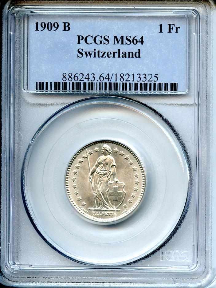 Appraisal: Switzerland B Franc MS PCGS KM- Ice-white surfaces are essentially